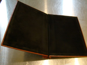 Custom Leather Springback Manuscript Binder - Black suede inside