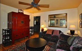 Woodstock Mayapple Writers Retreat 2022 Sitting room with TV cabinet