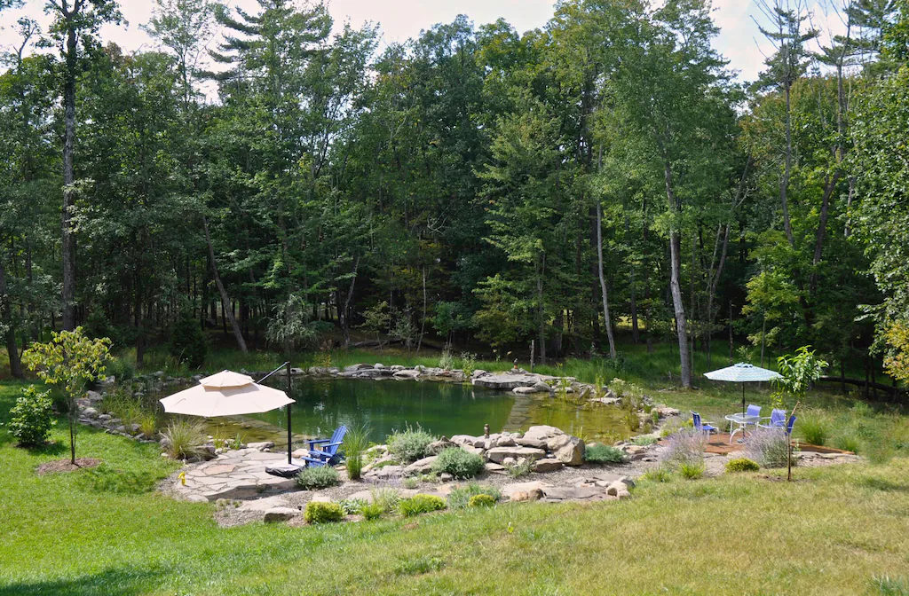 Woodstock Mayapple Writers Retreat 2022 View of pond/pool from back deck